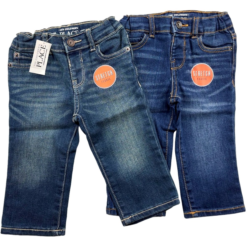 2 The Children's Place Baby‎ Boy 9 12 Mos Jeans Lot Stretch Straight 10" Inseam